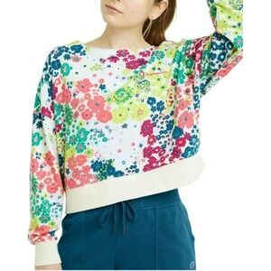 Champion Floral Print Crewneck Sweatshirt cropped flower power Raw hem neck Sz S